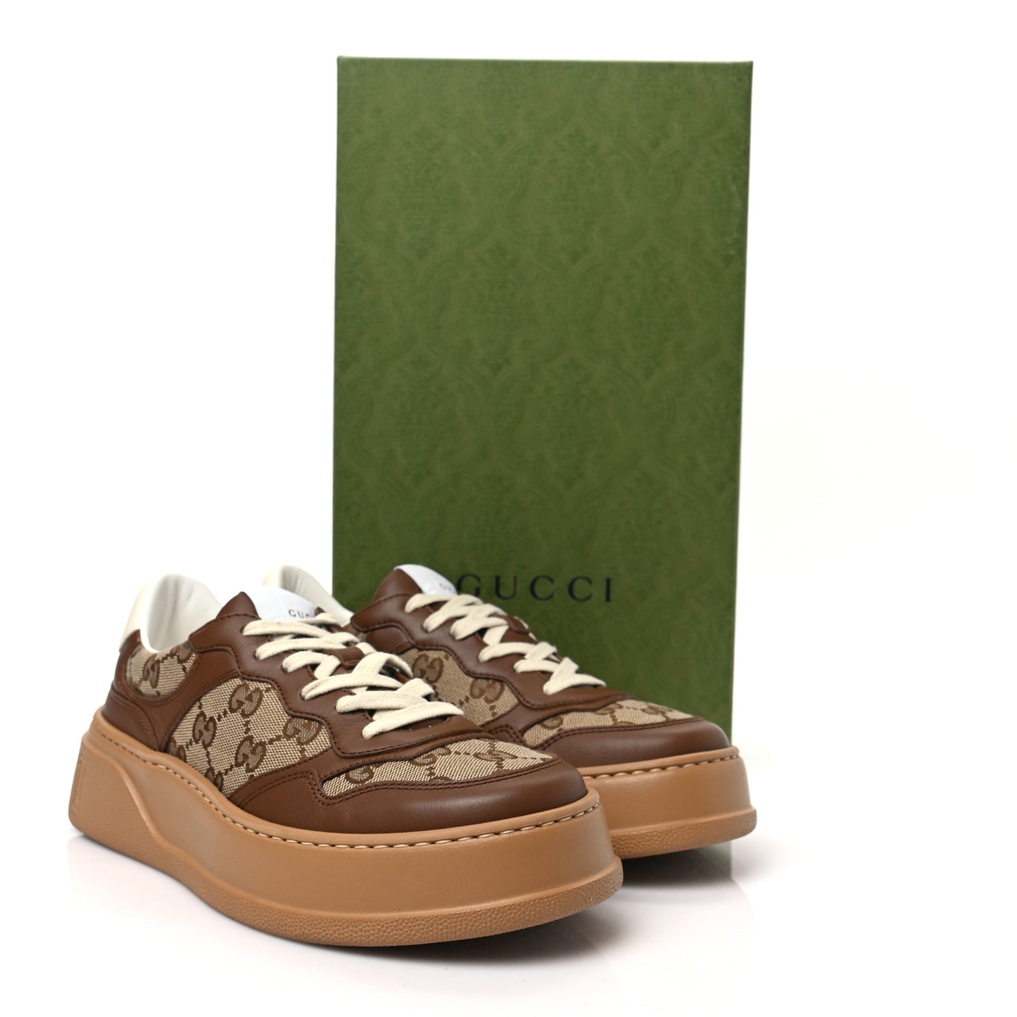 Calfskin GG Monogram Womens Platform 55mm Sneakers 38.5 Hezelnut Beige Ebony Mystic White
