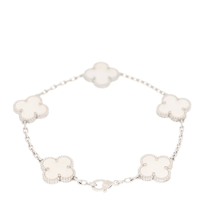 Van Cleef & Arpels 18K White Gold Mother of Pearl 5 Motifs Vintage Alhambra Bracelet 2 of 5