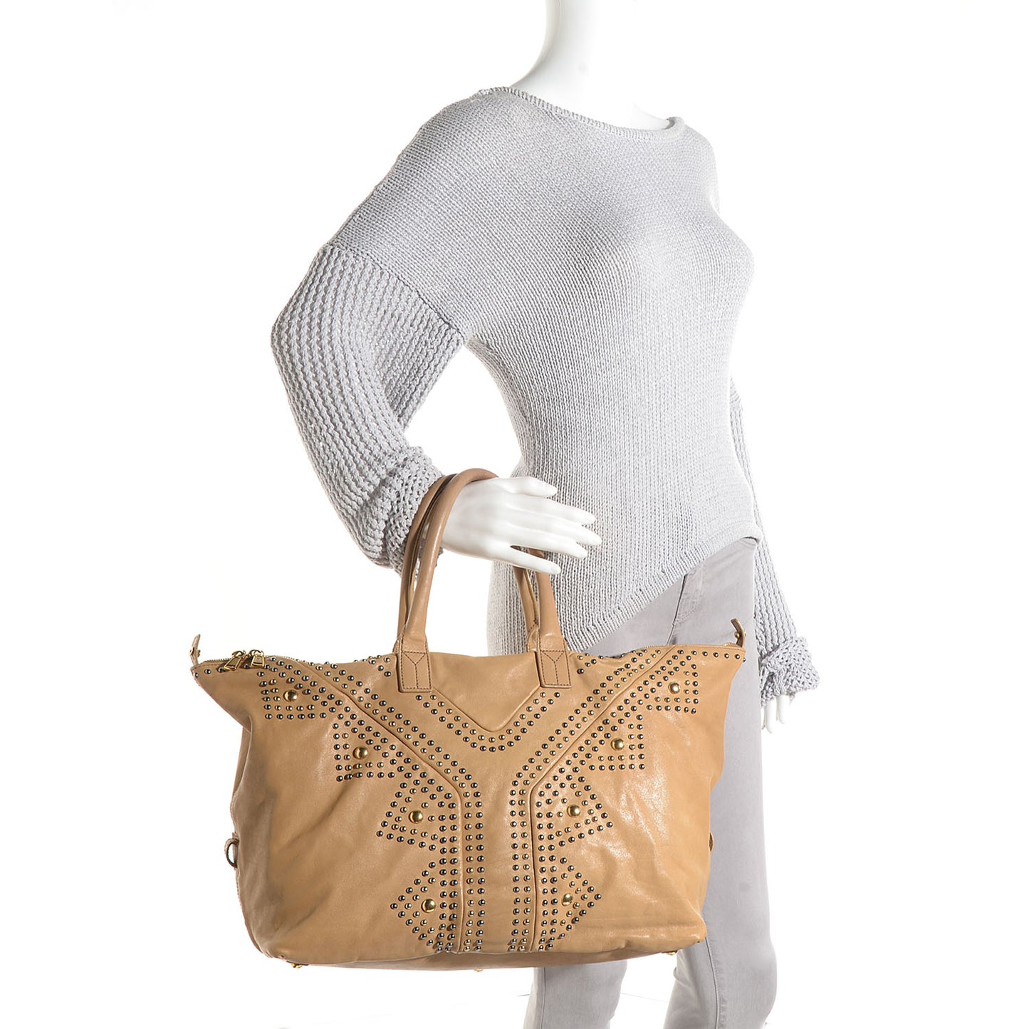 Calfskin Studded Sac Y Rock Beige
