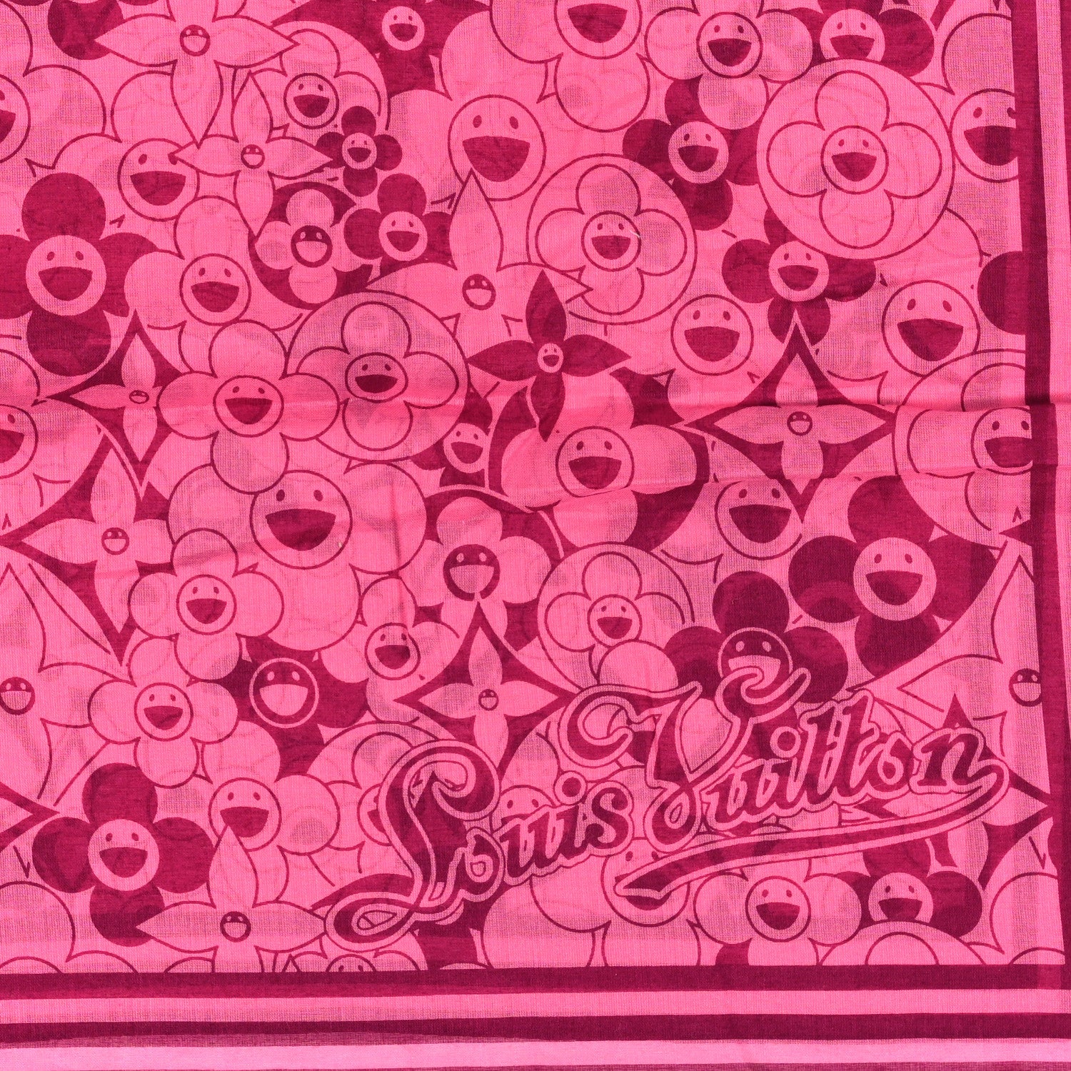 Louis Vuitton Cotton Takashi Murakami Cosmic Blossom Square Scarf Pink 2 of 3