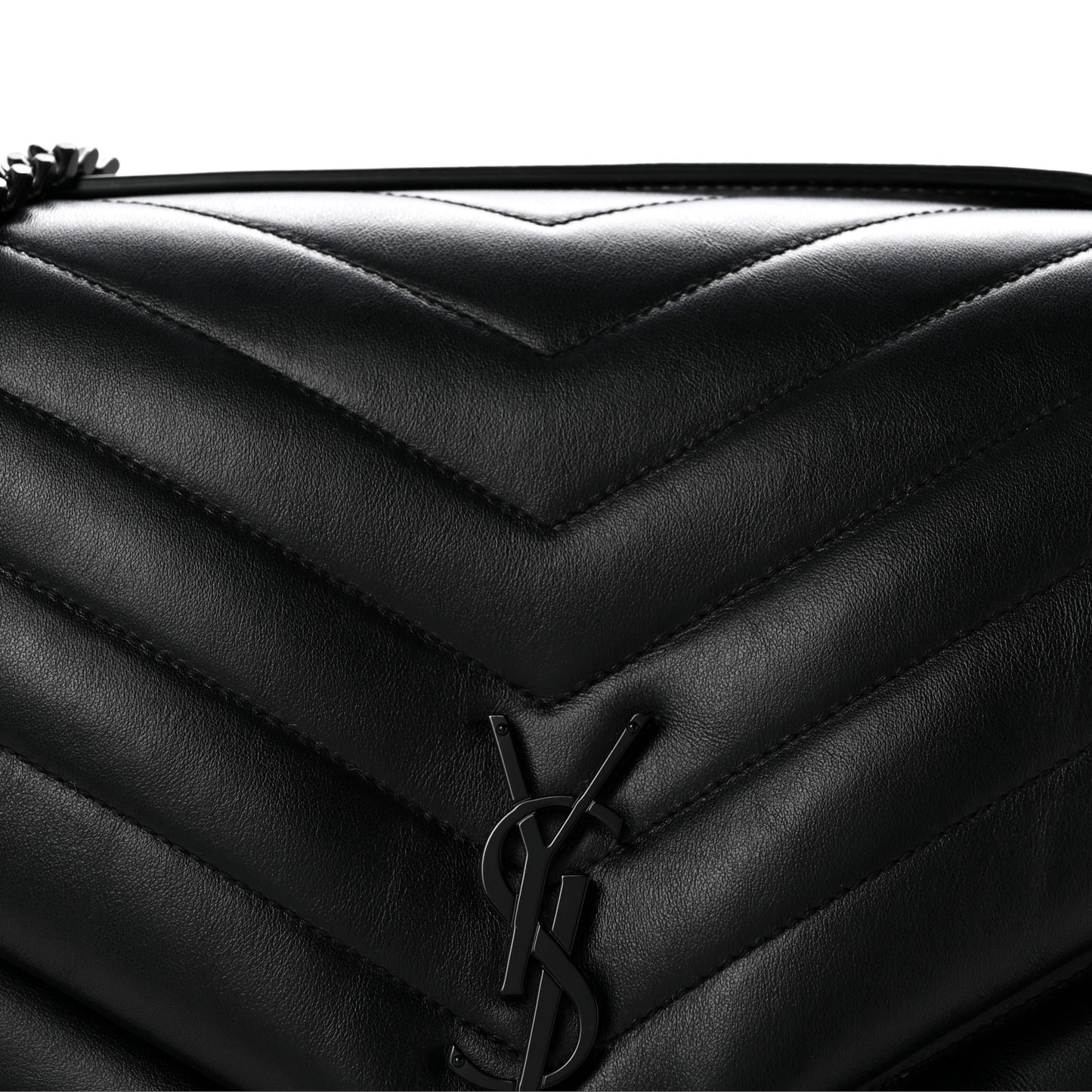 Calfskin Y Quilted Monogram Monochrome Large Loulou Chain Satchel Black