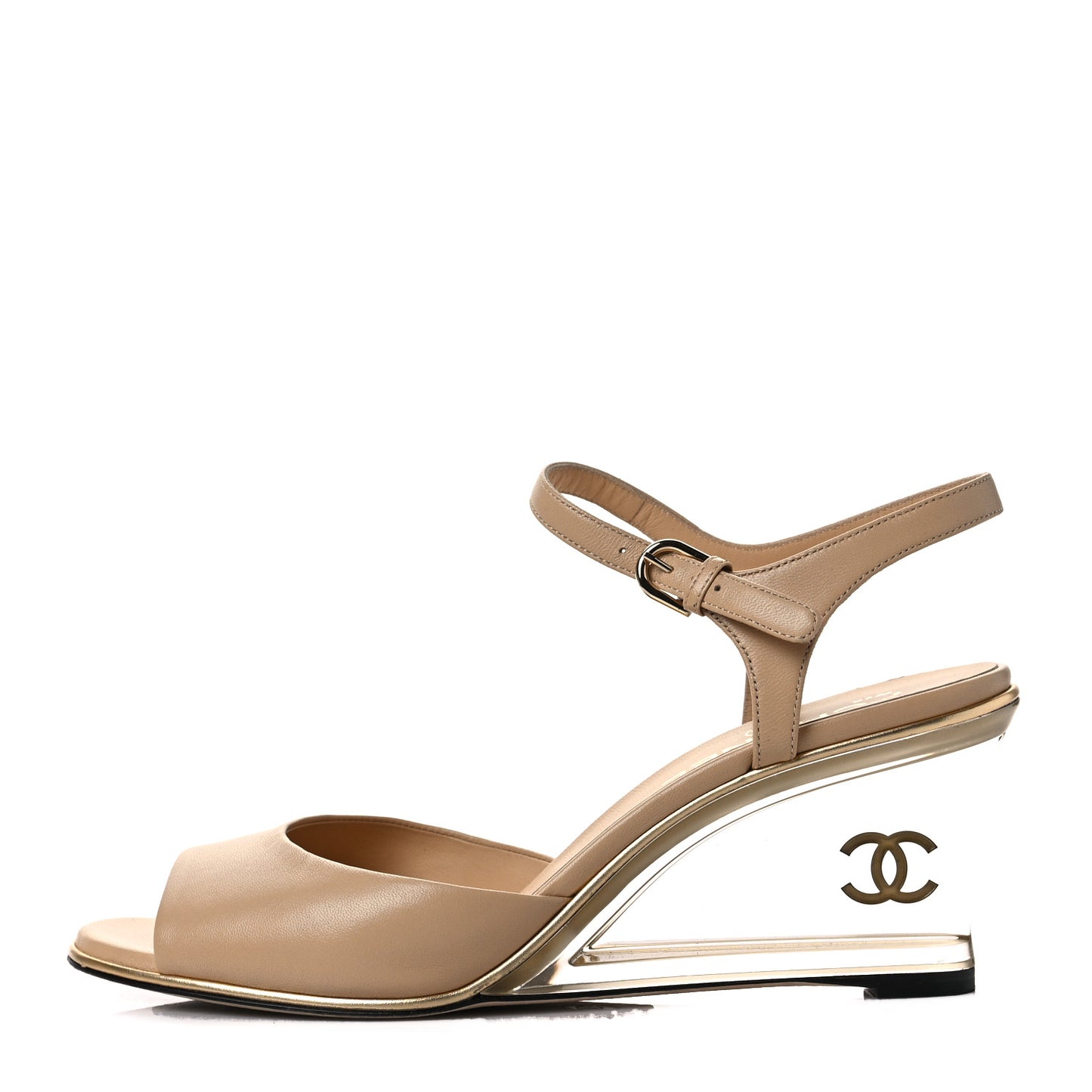 Lambskin Lucite CC Wedge Sandals 40.5 Beige