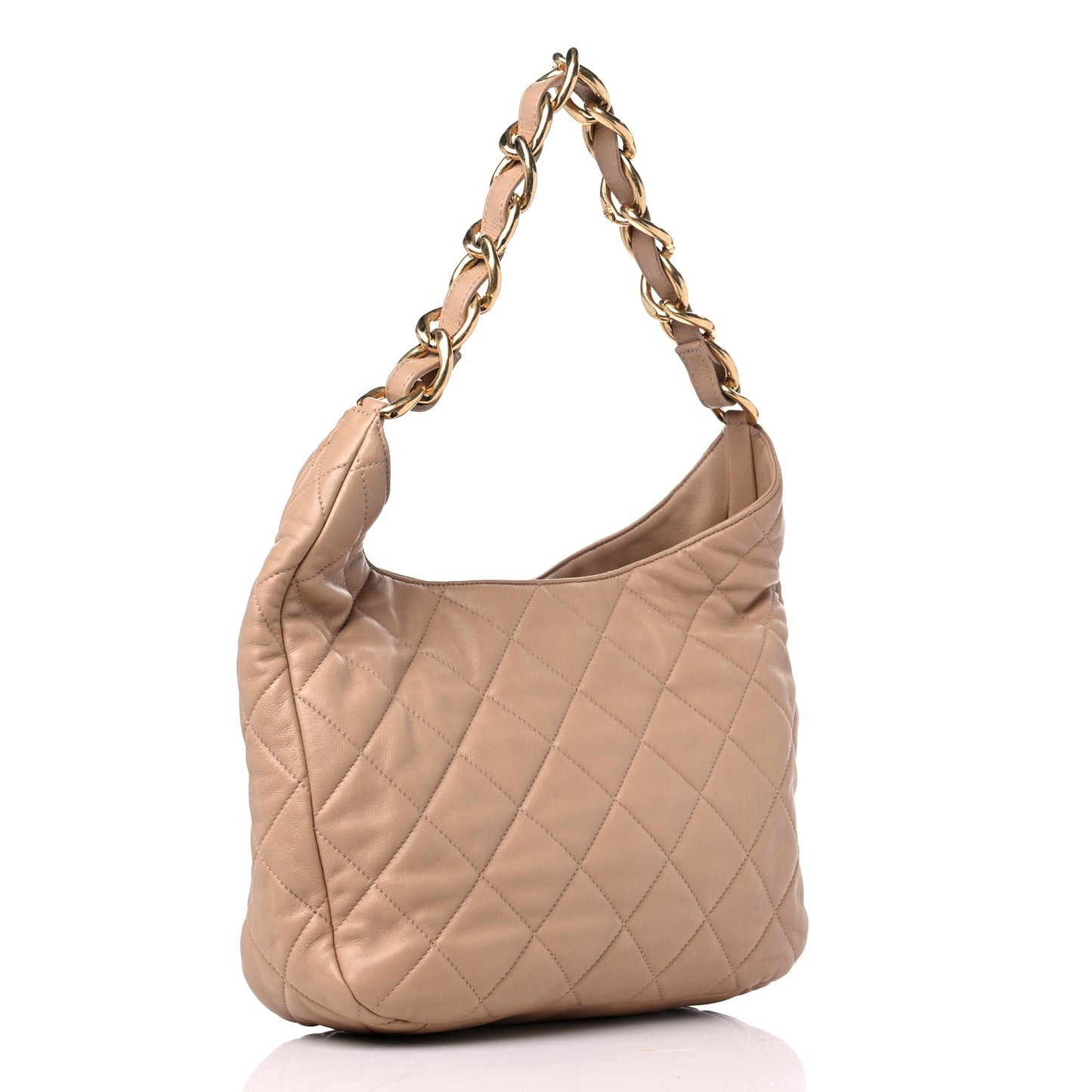 Lambskin Quilted Large CC Funky Town Hobo Beige
