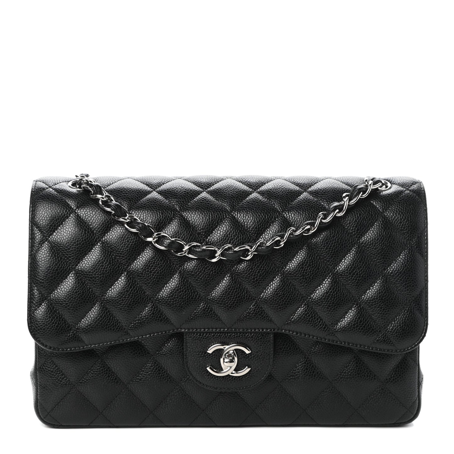 Caviar Quilted Jumbo Double Flap Black