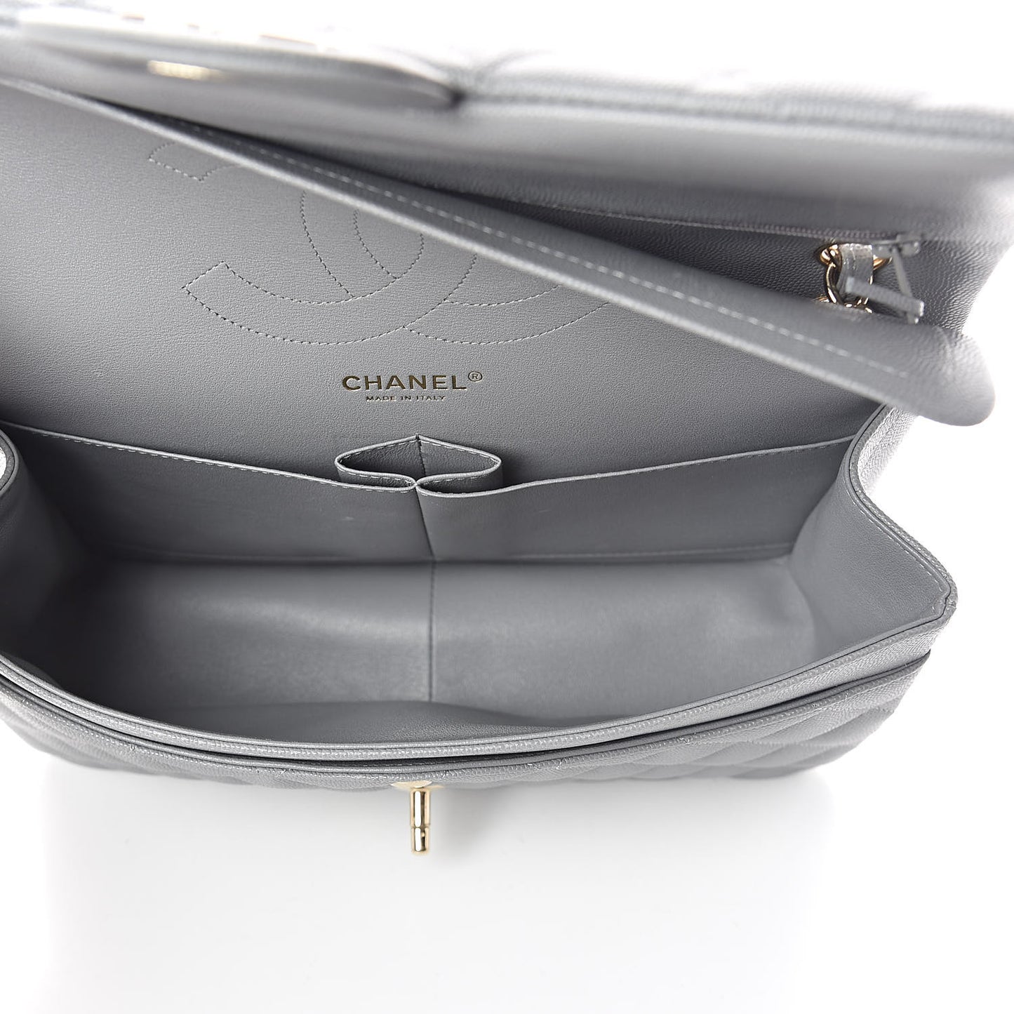 Caviar Quilted Jumbo Double Flap Dark Grey