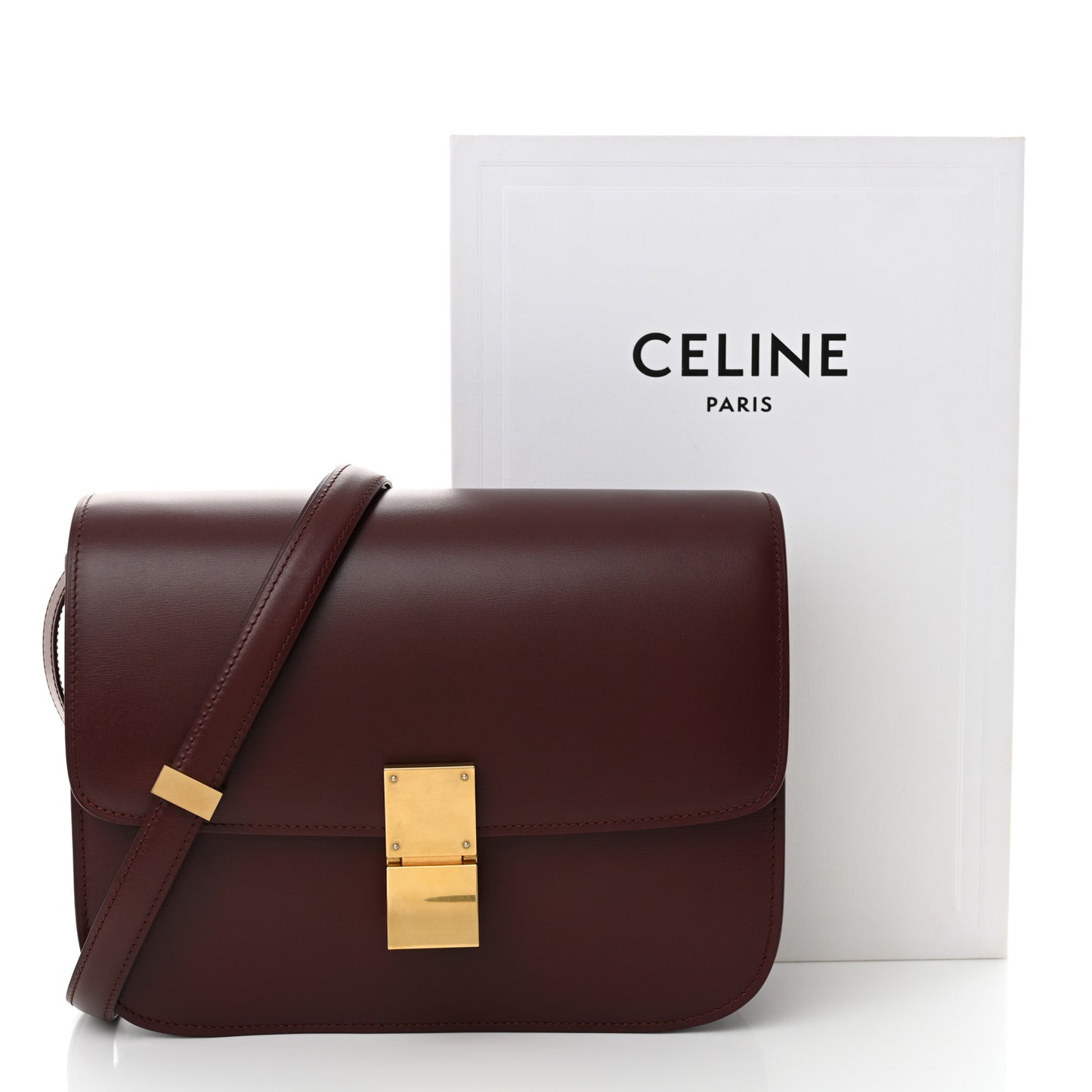 Box Calfskin Medium Classic Box Flap Bag Burgundy