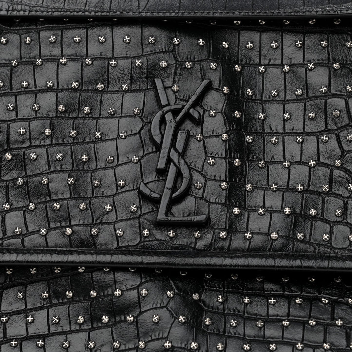 Calfskin Matelasse Monogram Studded Medium Niki Chain Satchel Black