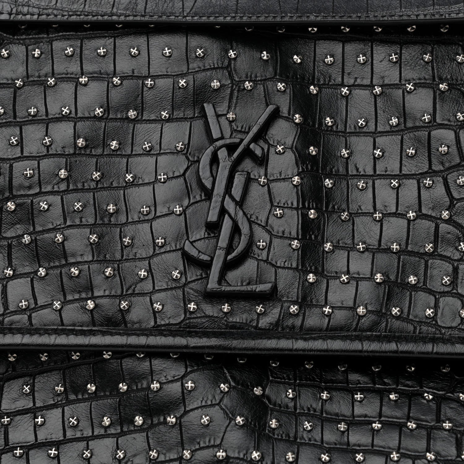 Saint Laurent Calfskin Matelasse Monogram Studded Medium Niki Chain Satchel Black 8 of 10