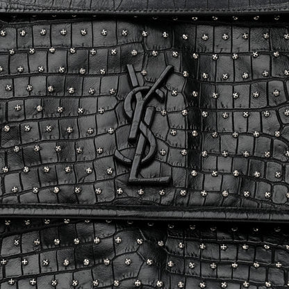 Saint Laurent Calfskin Matelasse Monogram Studded Medium Niki Chain Satchel Black 8 of 10