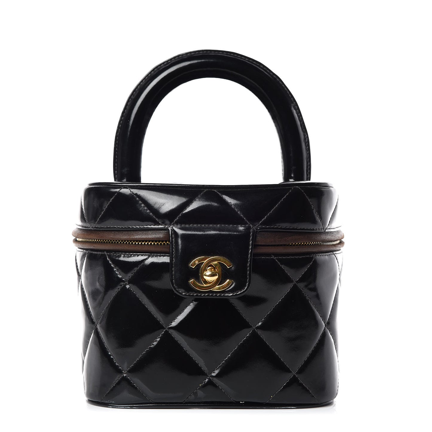 Patent Quilted Vanity Cosmetic Case Black