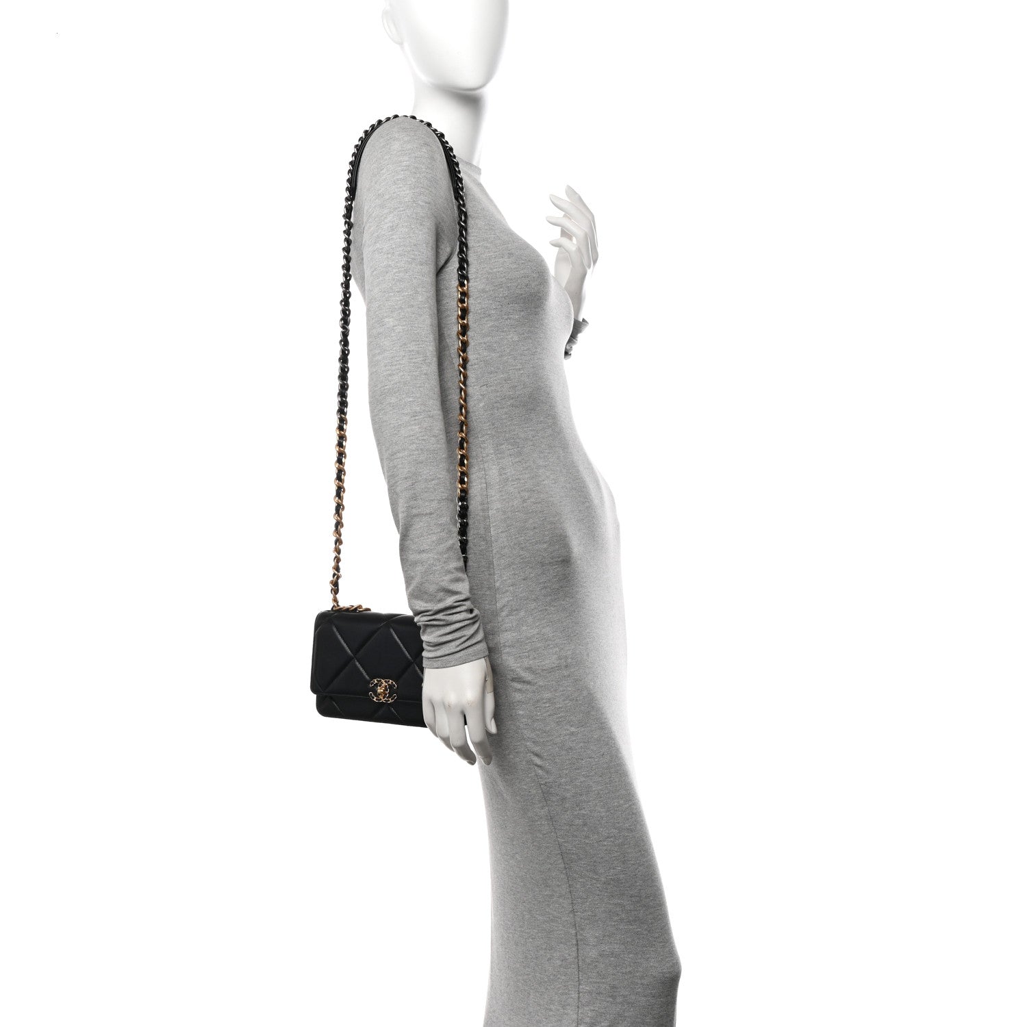 Chanel Lambskin Quilted Chanel 19 Wallet On Chain WOC Black 2 of 13