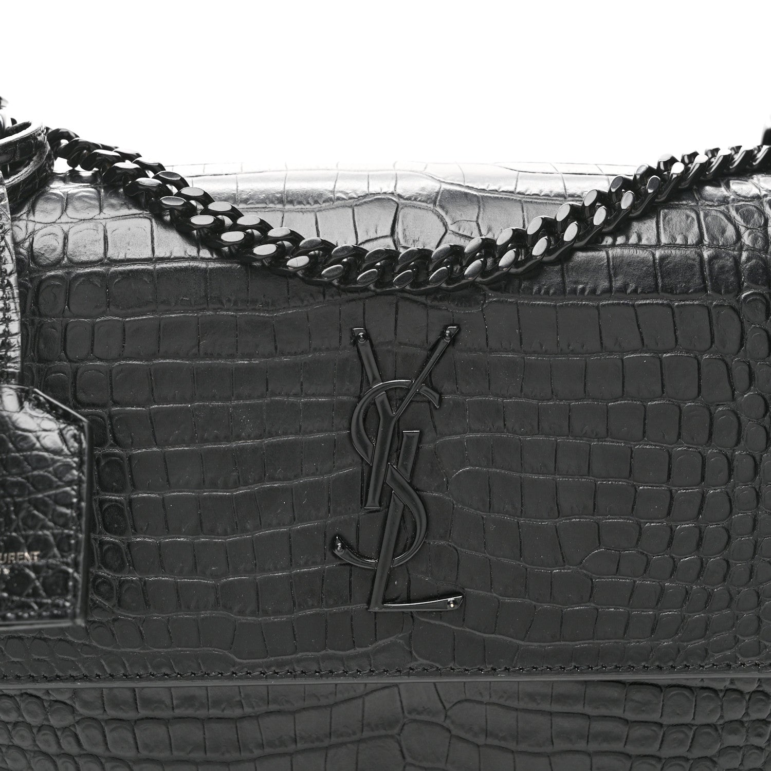Saint Laurent Calfskin Crocodile Embossed Medium Monochrome Monogram Sunset Black 9 of 11