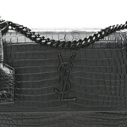 Saint Laurent Calfskin Crocodile Embossed Medium Monochrome Monogram Sunset Black 9 of 11