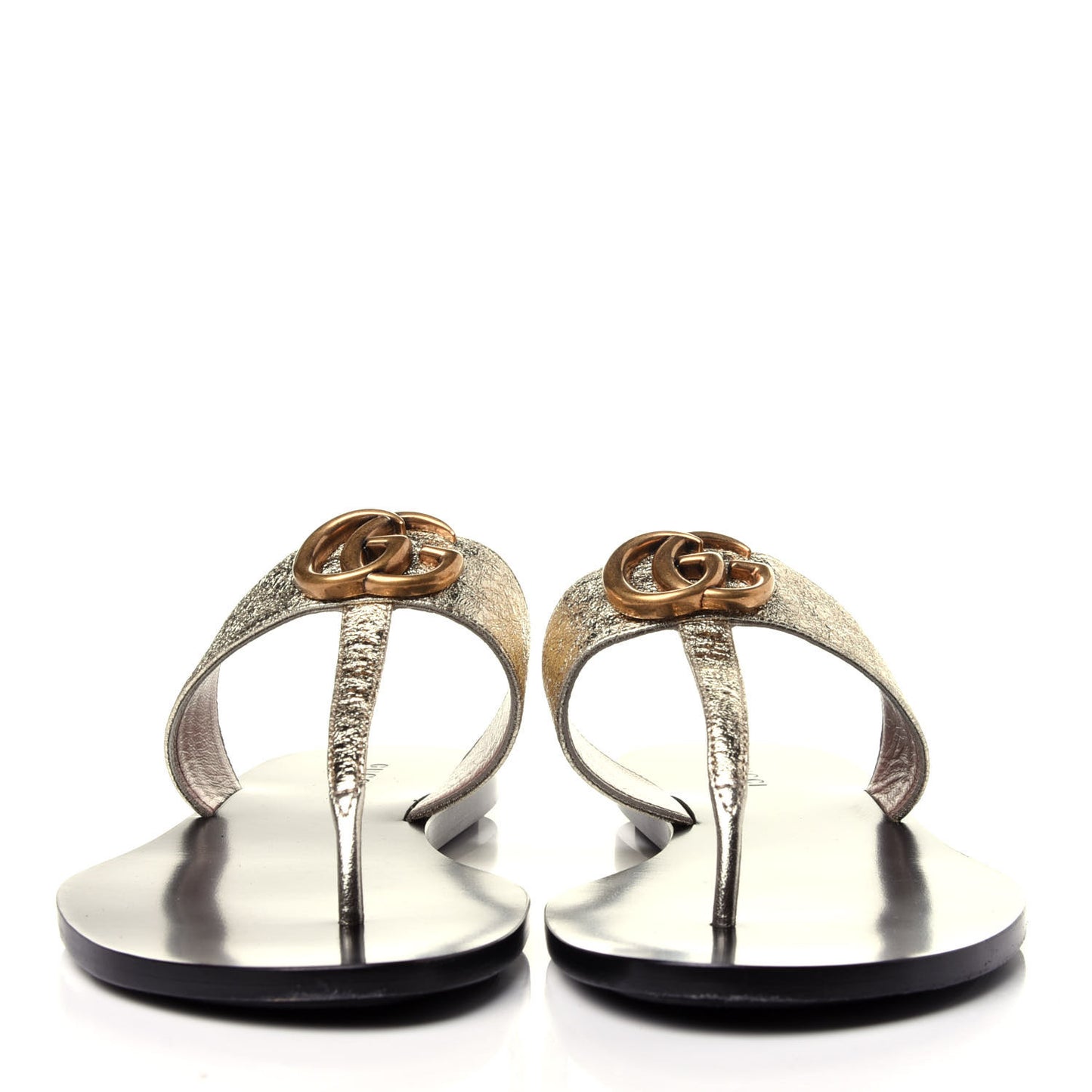 Nappa Silk Galassia GG Marmont Thong Flat Sandals 38.5 Platino