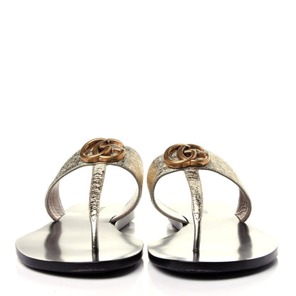 Gucci Nappa Silk Galassia GG Marmont Thong Flat Sandals 38.5 Platino 2 of 11