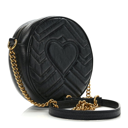 Gucci Azalea Calfskin Matelasse Heart Mini GG Marmont Round Shoulder Bag Black 3 of 13