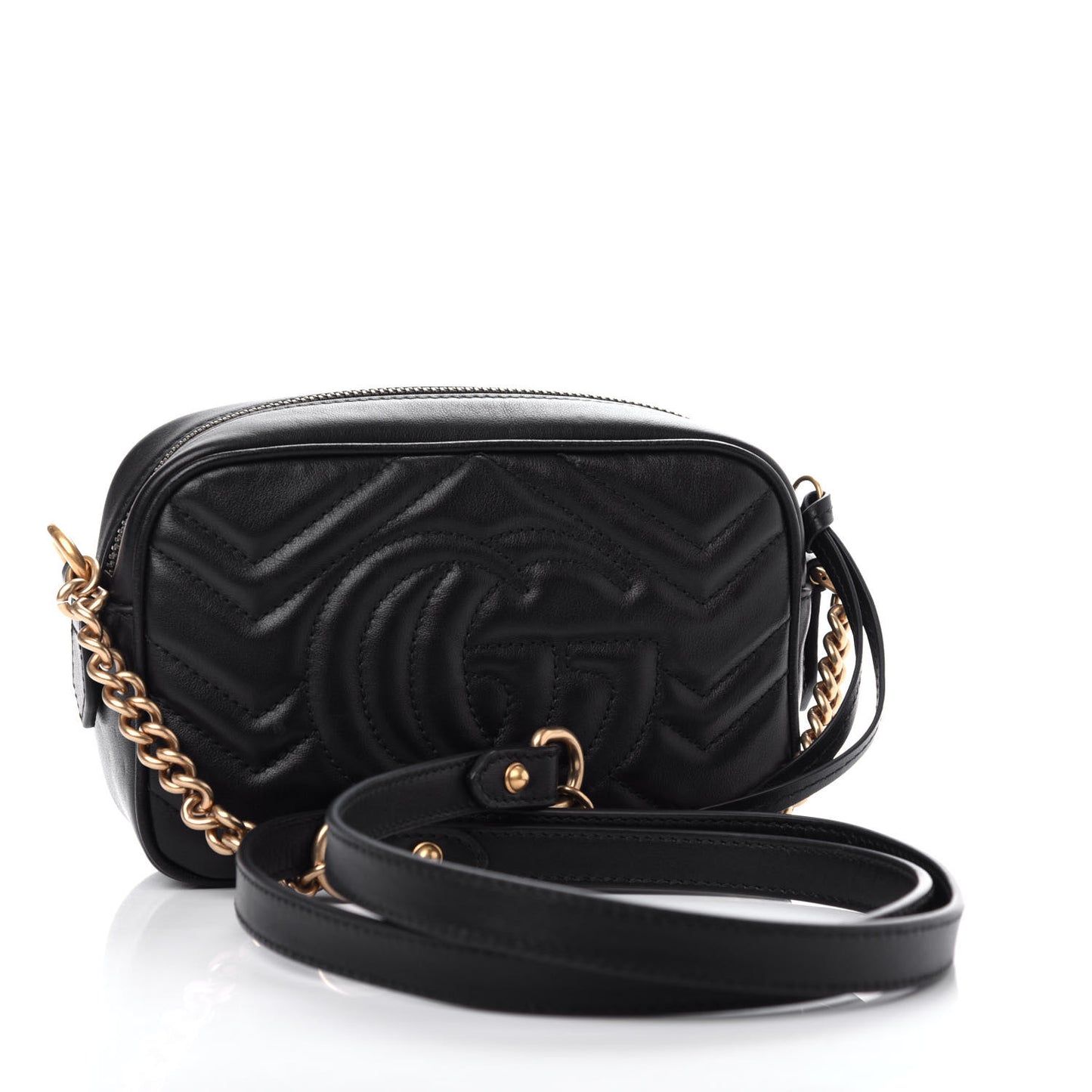 Calfskin Matelasse Mini GG Marmont Chain Shoulder Bag Black