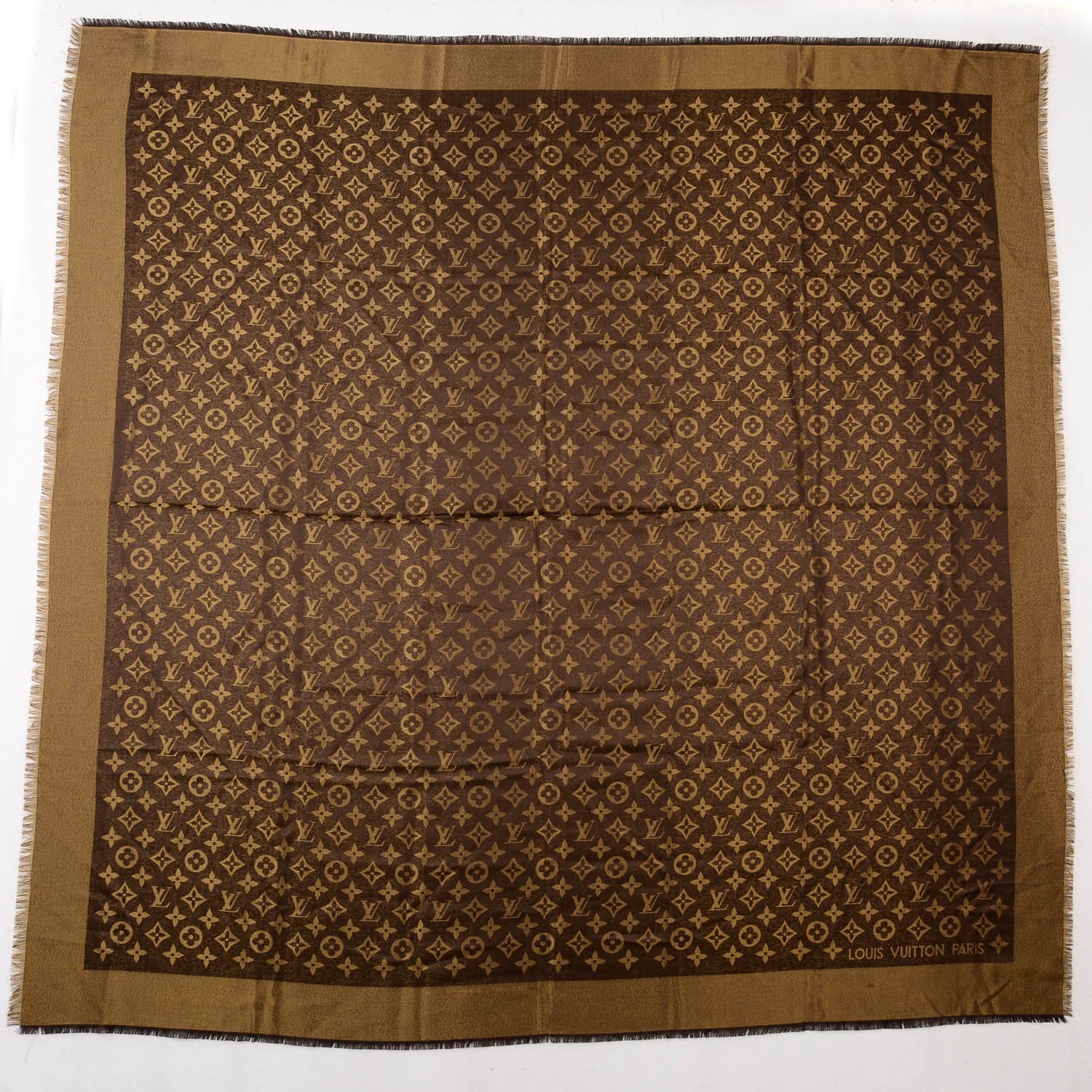 Louis Vuitton Silk Lurex Wool Monogram Shine Shawl Marron 3 of 5