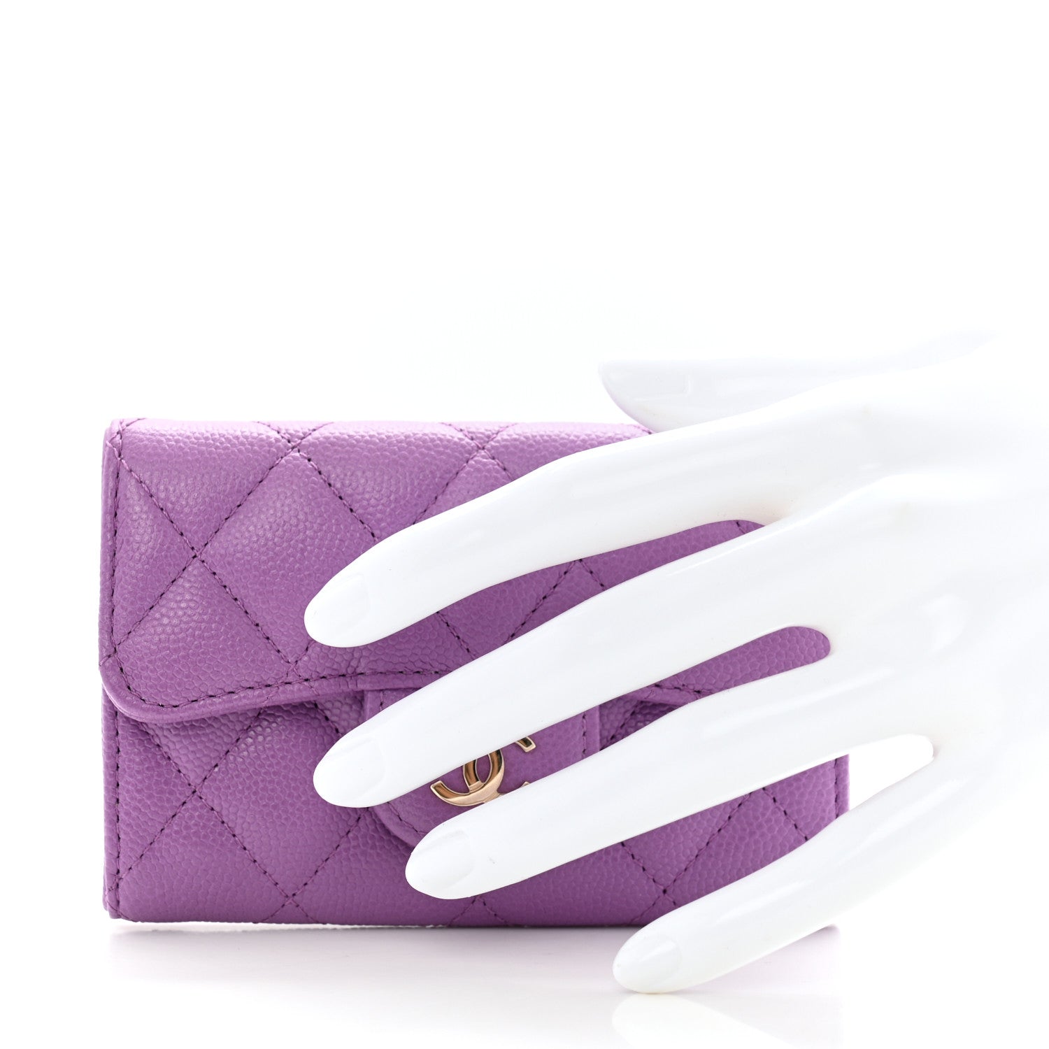 Chanel Caviar Quilted Flap Card Holder Wallet Purple 2 of 9
