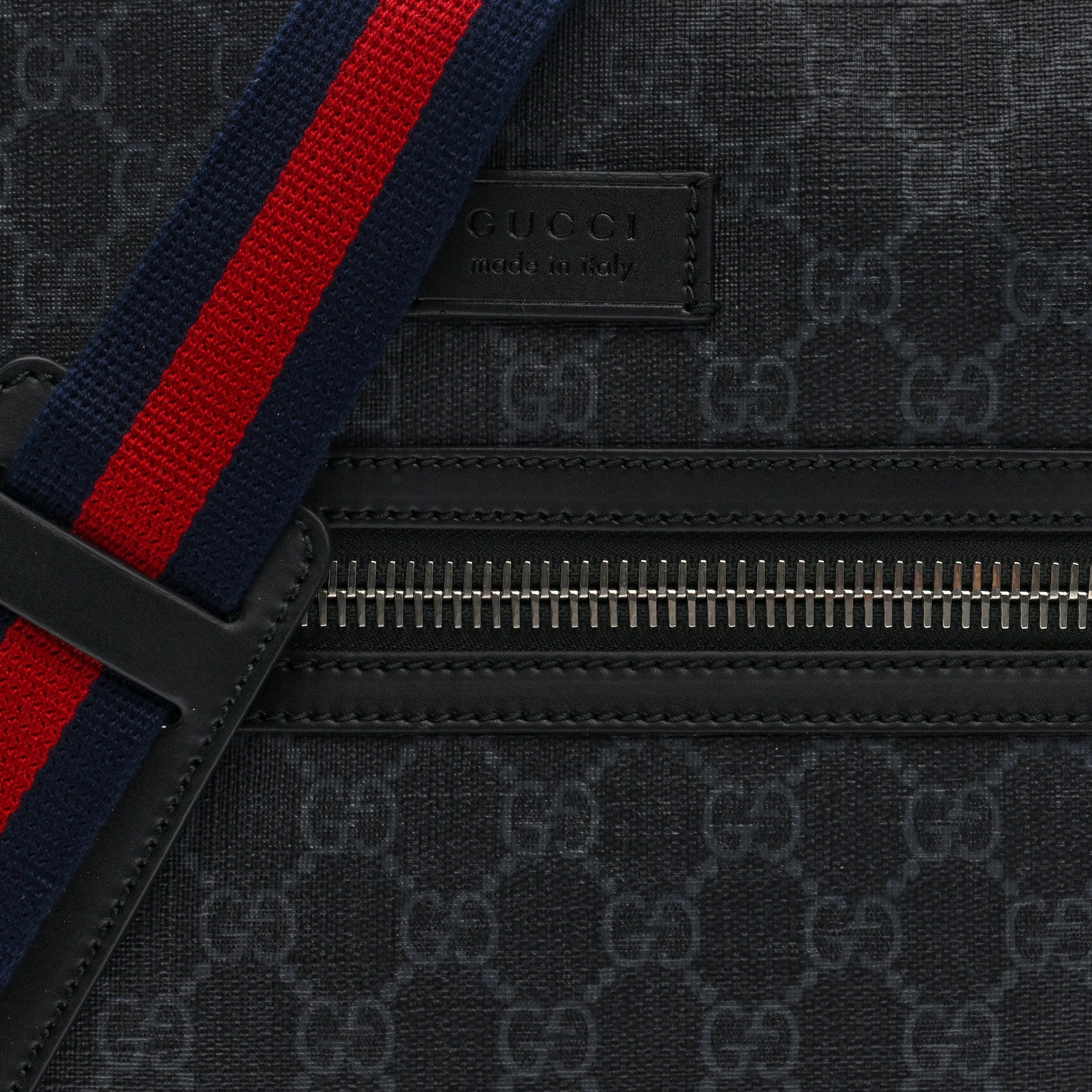 Gucci GG Supreme Monogram Appia Calfskin Web Flat Messenger Bag Black Grey Black Grey 8 of 10