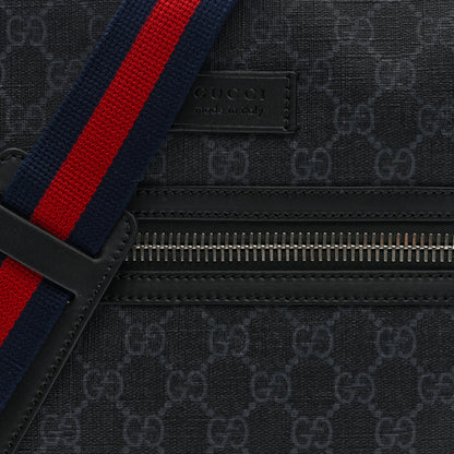 Gucci GG Supreme Monogram Appia Calfskin Web Flat Messenger Bag Black Grey Black Grey 8 of 10