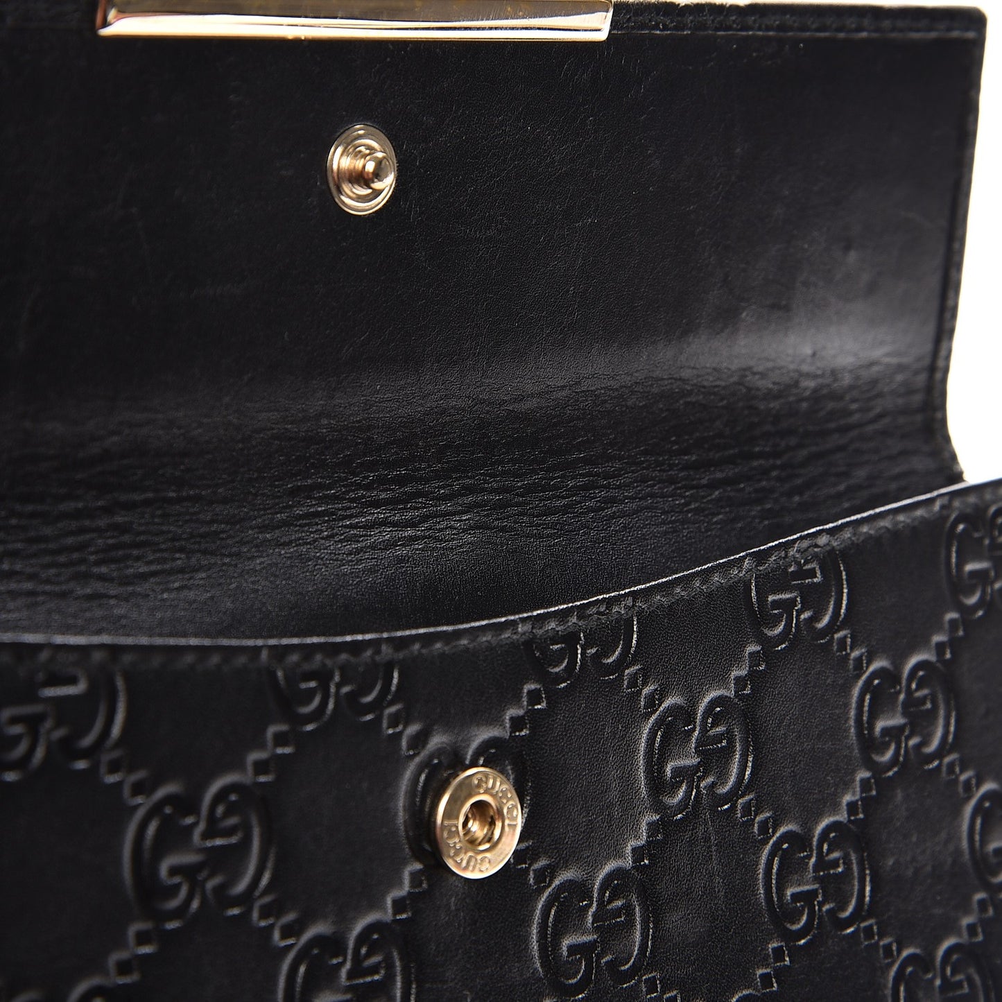 Guccissima Margaux Calfskin Metal Bar Continental Flap Wallet Black
