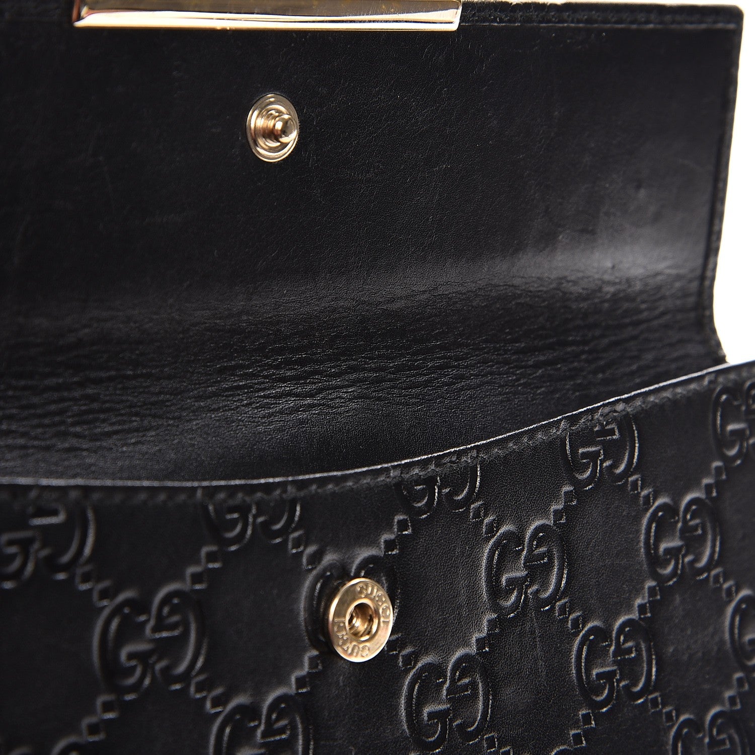 Gucci Guccissima Margaux Calfskin Metal Bar Continental Flap Wallet Black 8 of 14