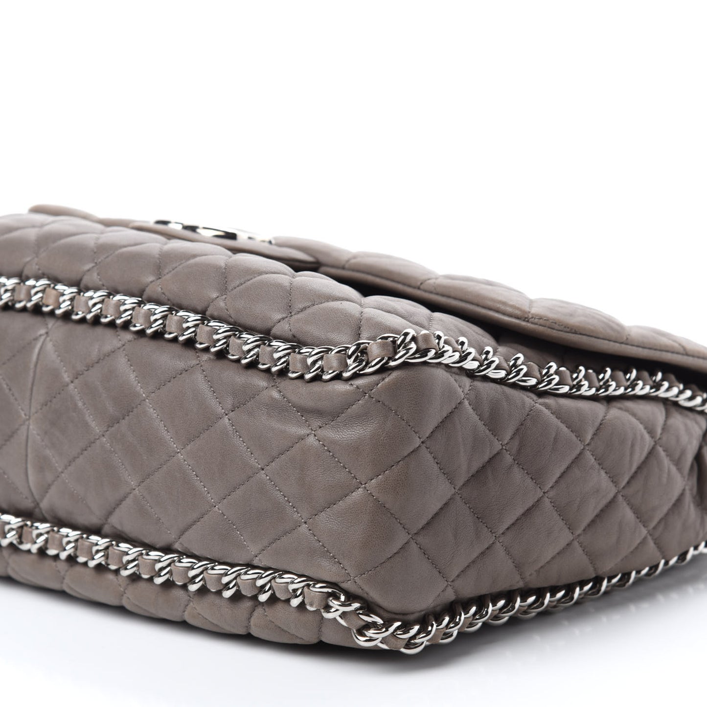 Washed Lambskin Quilted Chain Around Maxi Flap Taupe