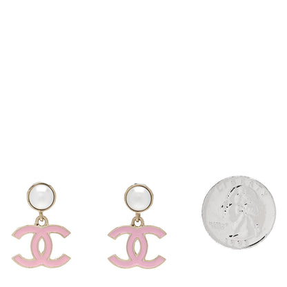 Chanel Pearl Enamel CC Drop Earrings Pink 2 of 5