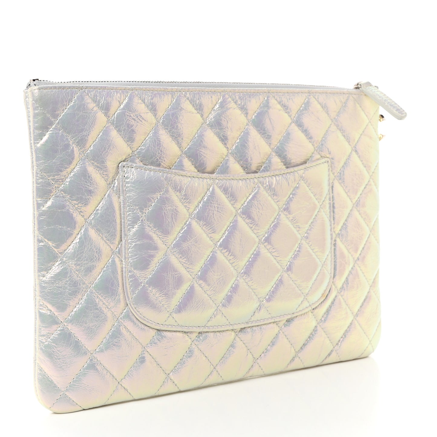Iridescent Crumpled Calfskin CC Ripples Medium Cosmetic Case White