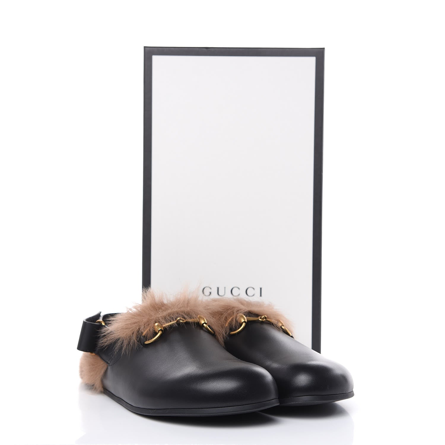 Gucci Calfskin Fur Mens Horsebit River Slingback Slippers 8 Black 9 of 9