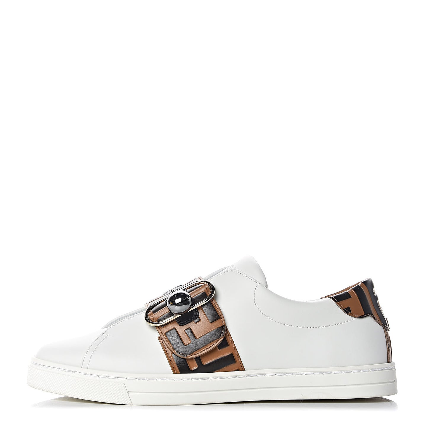 Vitello FF Embossed Pearland Slip On Sneakers 37 White Tobacco Moro