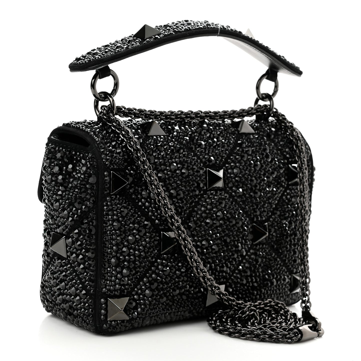 Crystal Suede Lacquer Monochrome Medium Roman Stud Shoulder Bag Black