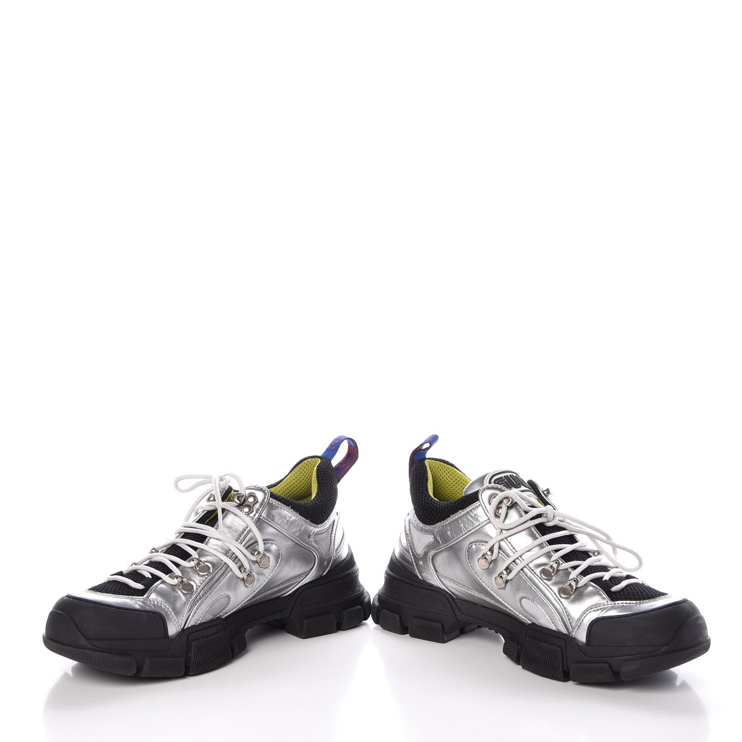 Gucci X SEGA Metallic Calfskin Mesh Womens Flashtrek Sneakers 41 Silver Black 5 of 11