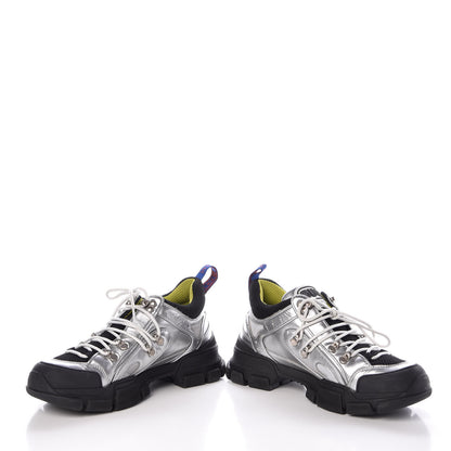 Gucci X SEGA Metallic Calfskin Mesh Womens Flashtrek Sneakers 41 Silver Black 5 of 11