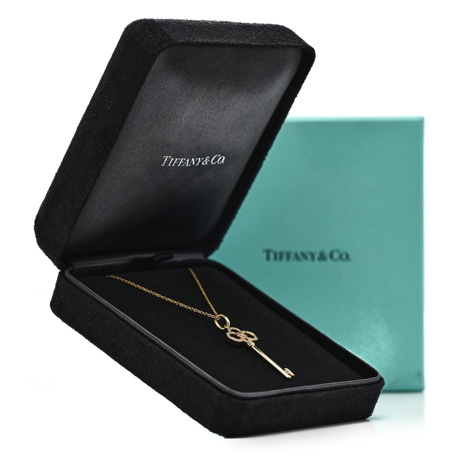 Tiffany 18K Yellow Gold Diamond Crown Key Pendant Necklace 7 of 7