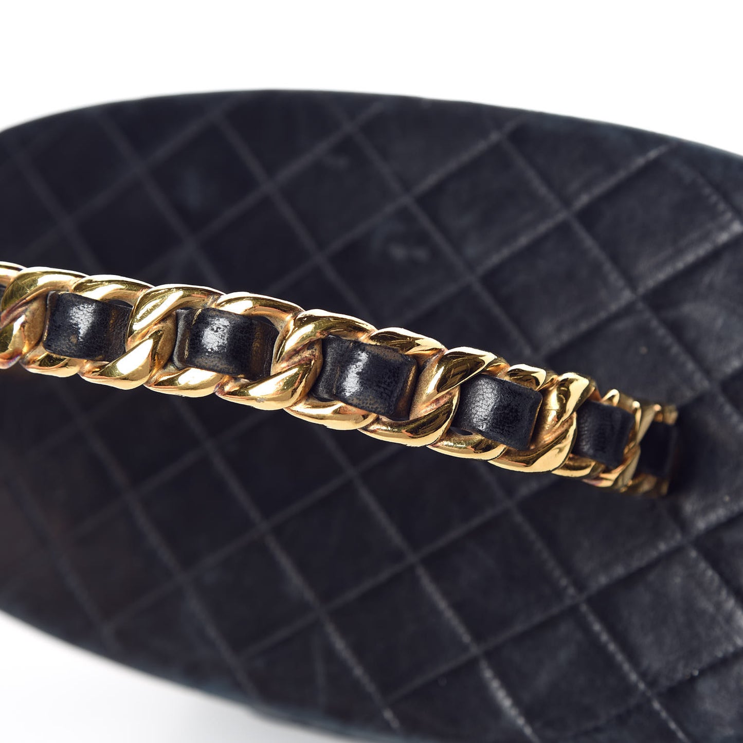 Lambskin Quilted Oval Vanity Train Case Navy