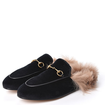 Gucci Velvet Fur Womens Princetown Slippers 40 Black 3 of 9