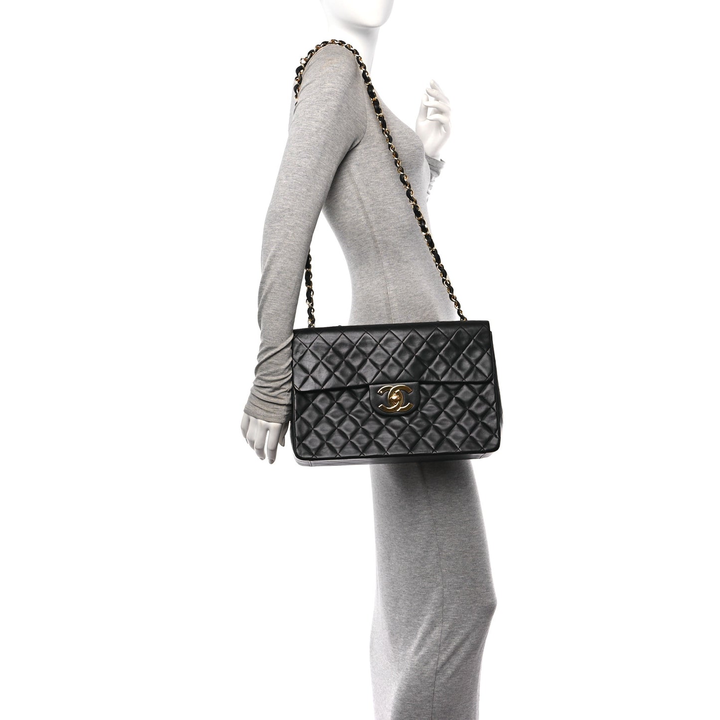 Lambskin Quilted XL Jumbo Single Flap Black