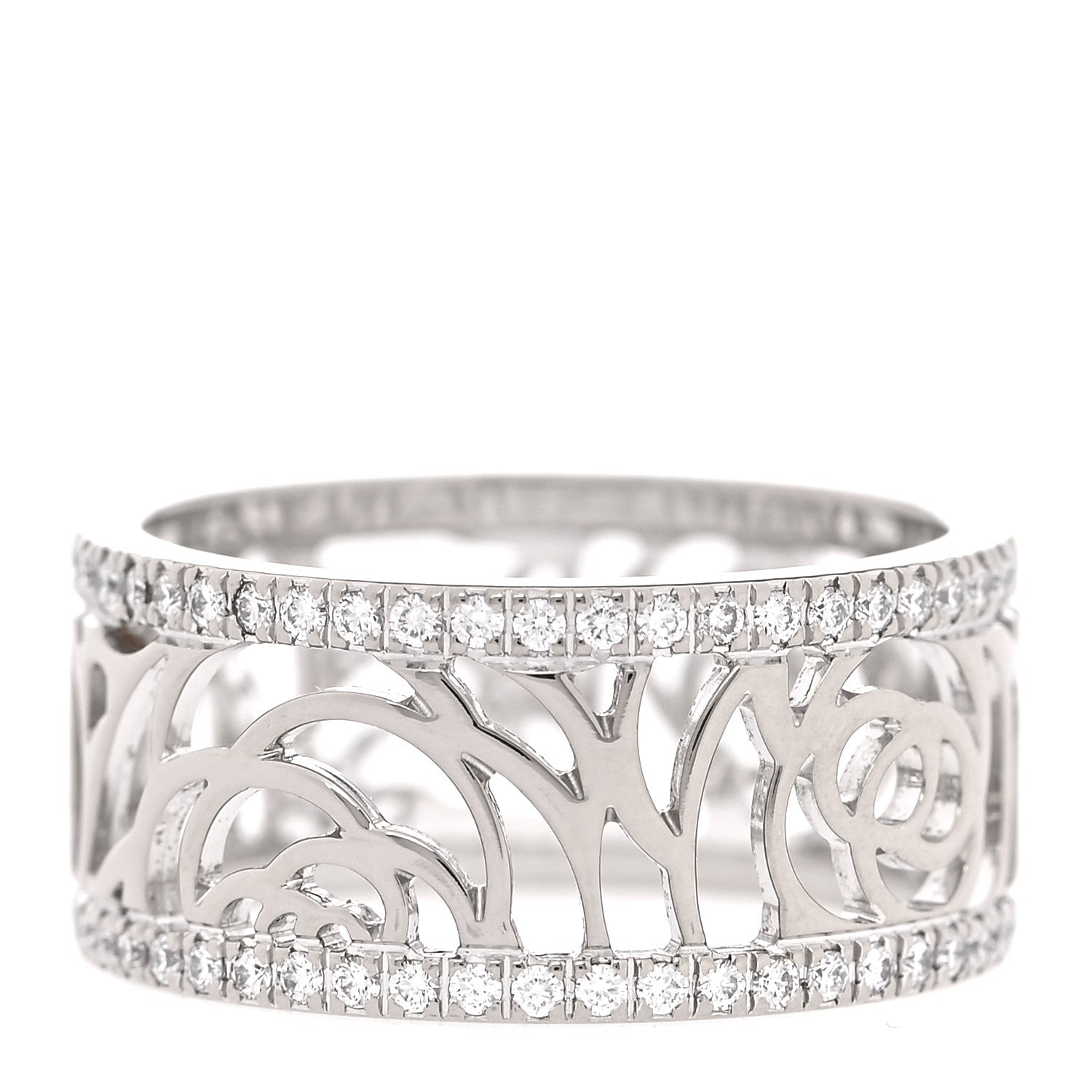 Chanel 18K White Gold Diamond Camellia Ajoure Band Ring 51 5.75 3 of 4