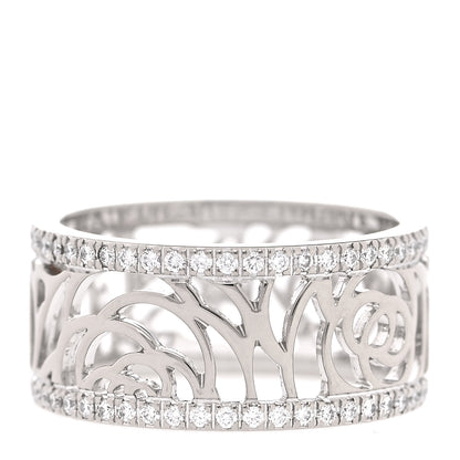 Chanel 18K White Gold Diamond Camellia Ajoure Band Ring 51 5.75 3 of 4