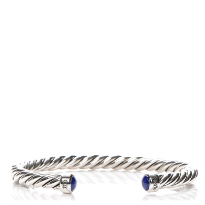 David Yurman Sterling Silver Lapis Lazuli 6mm Cable Classic Cuff Bracelet 1 of 5