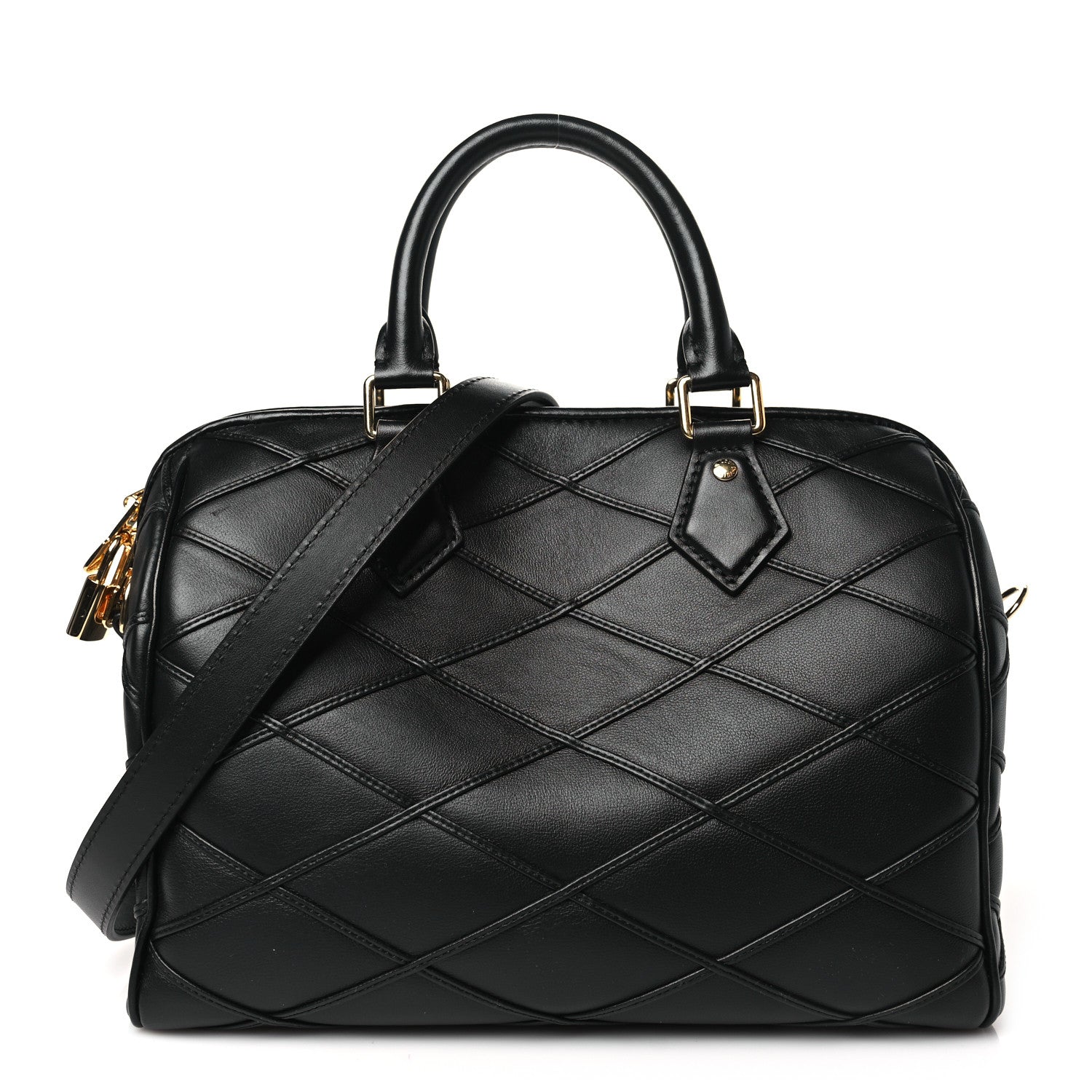 Louis Vuitton Lambskin Malletage Speedy Bandouliere 25 Black 1 of 9