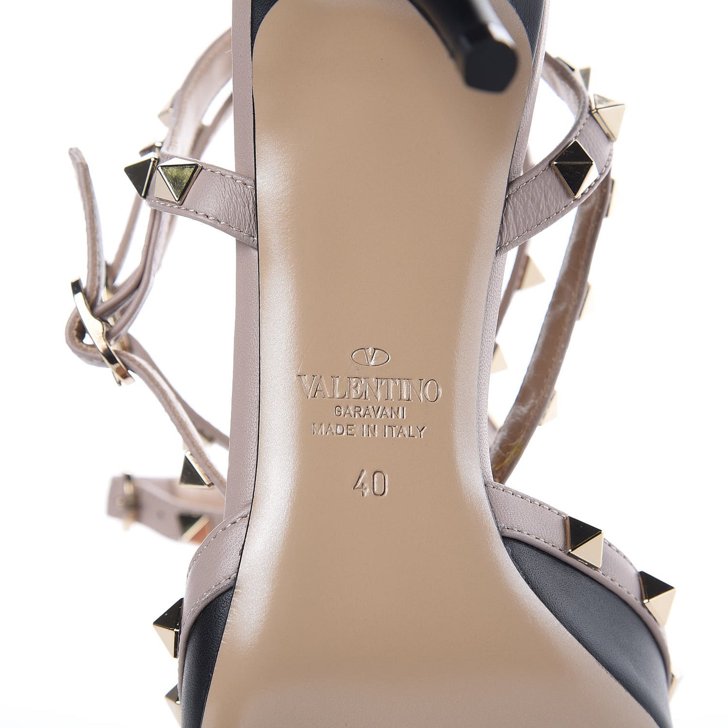 Calfskin Nappa Rockstud Ankle Strap 65mm Pumps 40 Black Poudre
