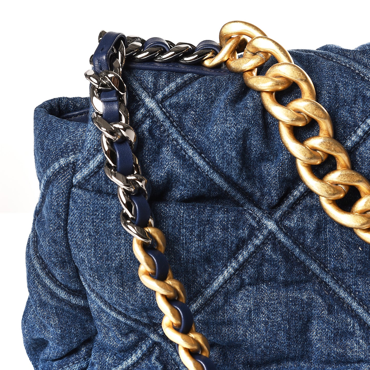 Denim Quilted Large 19 Flap Blue