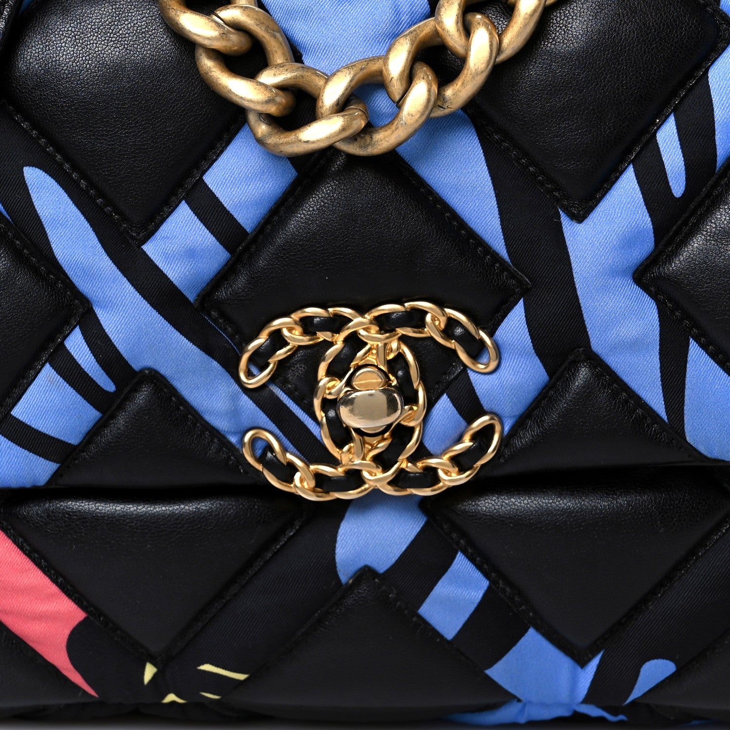Chanel Lambskin Printed Fabric Medium Chanel 19 Flap Black