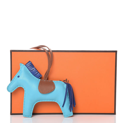Hermes Milo Lambskin Grigri Rodeo Horse Bag Charm MM Bleu Azteque Bleu Electrique Fauve 4 of 4