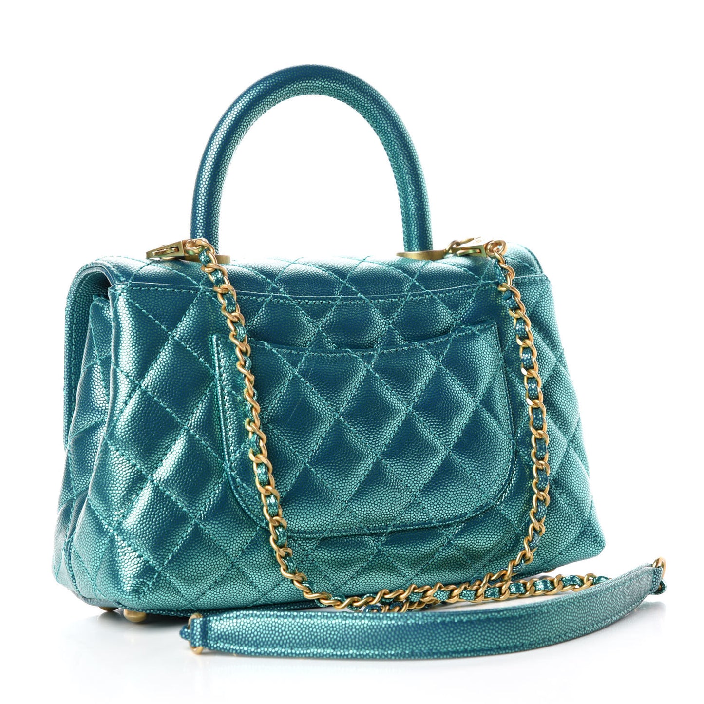 Metallic Caviar Quilted Mini Coco Handle Flap Blue