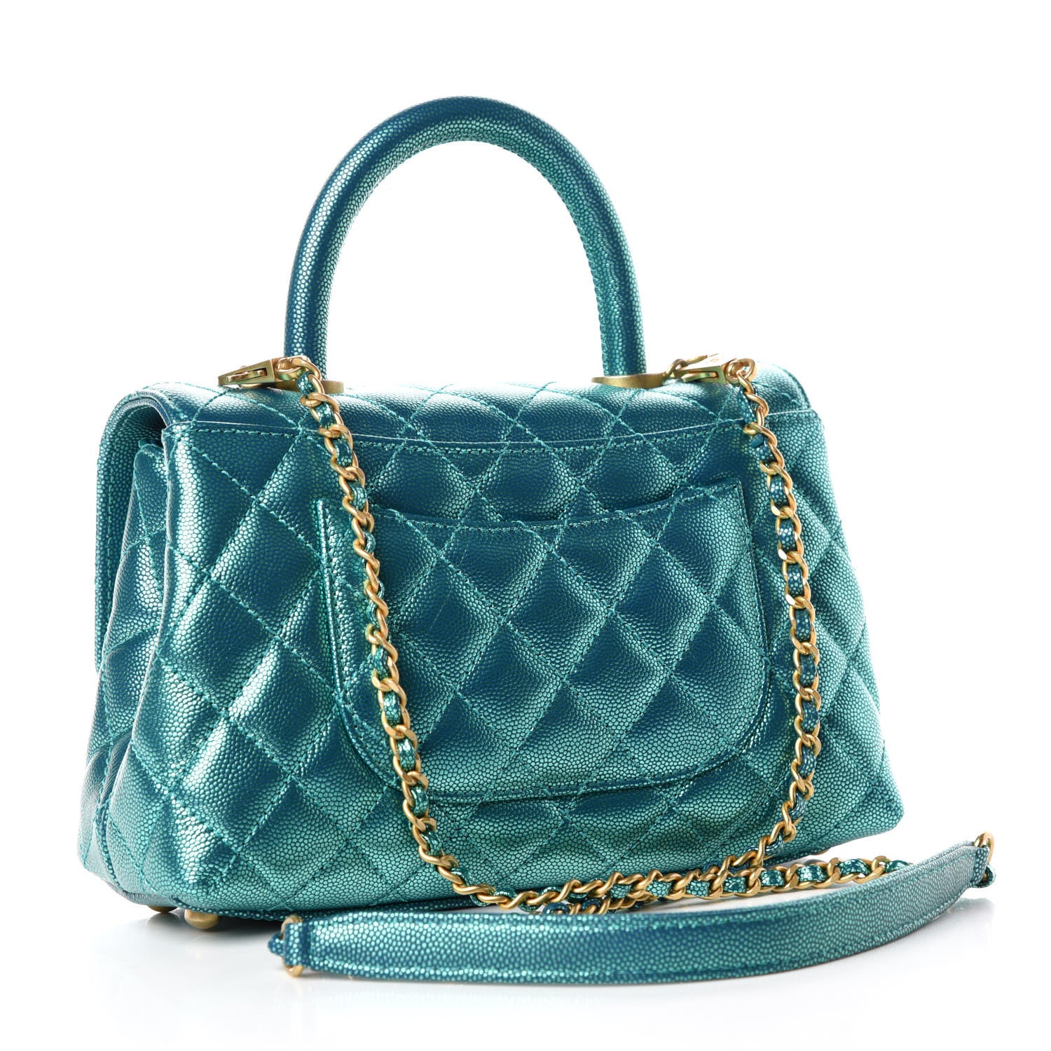 Chanel Metallic Caviar Quilted Mini Coco Handle Flap Blue 3 of 10