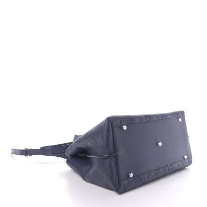 MCM Calfskin Ottomar Monogram Large Essential Tote Navy Blue 4 of 11